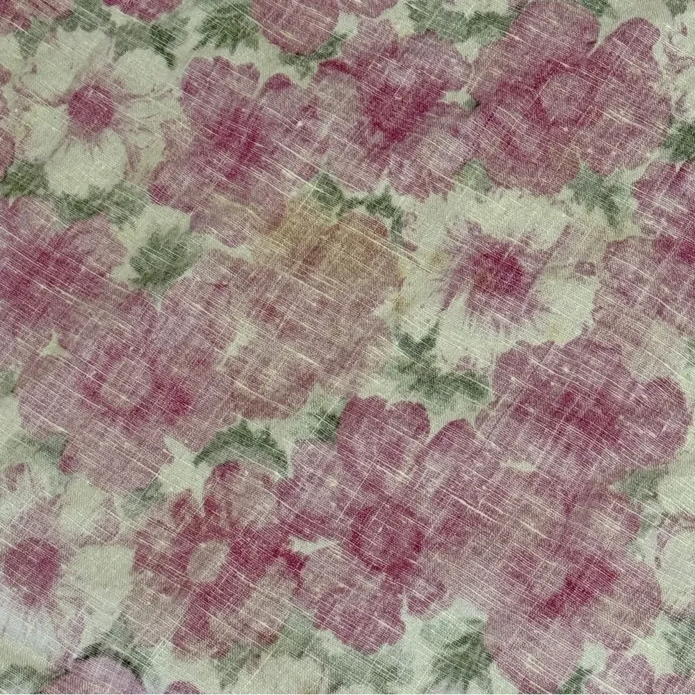 Vintage Braidwater Floral Irish Linen Oval Tablecloth Pink White Green 52” x 77”